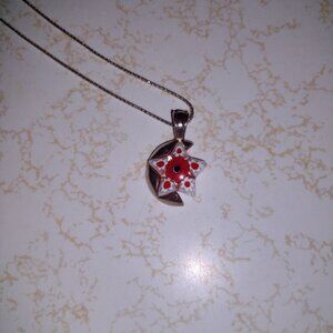Moon and detailed Star Sterling Necklace